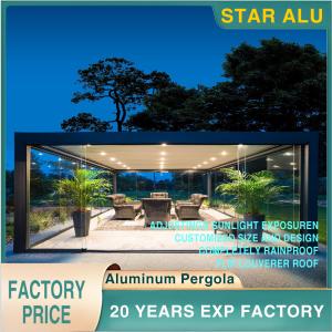 Luxury Outdoor Pergola Gazebo with Motorized Louvered Roof, Integrated LED Lighting, and Sliding Glass Doors  Aluminum Pergola