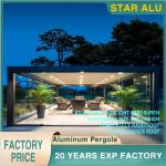 Luxury Outdoor Pergola Gazebo with Motorized Louvered Roof, Integrated LED Lighting, and Sliding Glass Doors  Aluminum Pergola