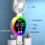 Rechargeable Led Table Lamp for Study Desk Lamp Reading Light Led Night Light with Fan Led Clock Dispaly Reading Desk Light