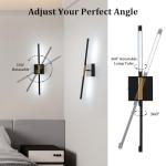 Shenmoyl Battery Operated Wall Sconce Set of 2, 8000mAh Wireless Wall Sconces, 3000K-6000K Dimmable, 350°Rotate, Indoor Wall Lights with Remote for Bedroom Living Room Bathroom, Black Gold, 23.6 Inch