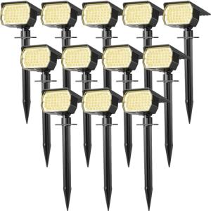 WENATY Solar Spot Lights Outdoor Waterproof IP65, 12 Pack Landscape Spotlights with 46 LEDs, 3 Modes Auto On/Off Solar Powered Flood Lights for Outside Pathway, Yard, Garden, Walkway (Warm White)