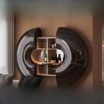 Light luxury sea urchin wall-mounted wine cabinet, Portuguese high-end creative metal retractable solid wood locker