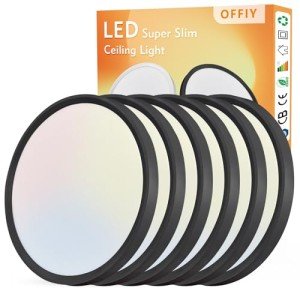 OFFIY 6PK 12 Inch LED Flush Mount Ceiling Light, 24W, 2520LM, 3000K/4000K/6000K CCT Selectable Super Slim LED Ceiling Light, Close to Ceiling Round Flat Panel Light for Hallway, Bedroom,Kitchen ect