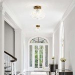 OYKYOHEI Semi Flush Mount Ceiling Light, Globe Glass Ceiling Light Fixture, Gold Modern Lighting for Hallway Porch Corridor Kitchen Bedroom, Bulb Not Included