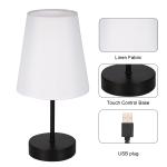 Fabric Bedside Table Lamp with 3 Light Colors LED Bulb Nightstand Lamp Desk Light Touch Control Stepless Dimmable USB Plug