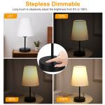 Fabric Bedside Table Lamp with 3 Light Colors LED Bulb Nightstand Lamp Desk Light Touch Control Stepless Dimmable USB Plug