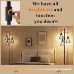 Ziisee Dimmable Floor Lamp, 3 x 800LM LED Edison Bulbs Included, Farmhouse Industrial Floor Lamp Standing Tree Lamp with Elegant Cage Tall Lamps for Living Room Bedroom Office - Black