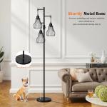 Ziisee Dimmable Floor Lamp, 3 x 800LM LED Edison Bulbs Included, Farmhouse Industrial Floor Lamp Standing Tree Lamp with Elegant Cage Tall Lamps for Living Room Bedroom Office - Black