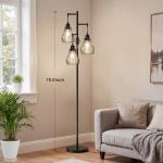 Ziisee Dimmable Floor Lamp, 3 x 800LM LED Edison Bulbs Included, Farmhouse Industrial Floor Lamp Standing Tree Lamp with Elegant Cage Tall Lamps for Living Room Bedroom Office - Black
