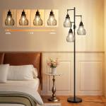 Ziisee Dimmable Floor Lamp, 3 x 800LM LED Edison Bulbs Included, Farmhouse Industrial Floor Lamp Standing Tree Lamp with Elegant Cage Tall Lamps for Living Room Bedroom Office - Black
