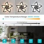 Goeco Modern Flower Flush Mount Ceiling Light with Remote Control, 3000K-6500K LED Dimmable 5-Petals Black Ceiling Light for Living Room, Kitchen, Dining Room, Bedroom