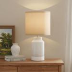 LALISU Ceramic Table Lamp,18.8" Table Lamps 3-Way Dimmable Nightstand Lamps Rustic Farmhouse Table Lamp for Bedroom, Living Room, Dining, Office (White)