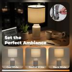 LALISU Ceramic Table Lamp,18.8" Table Lamps 3-Way Dimmable Nightstand Lamps Rustic Farmhouse Table Lamp for Bedroom, Living Room, Dining, Office (White)