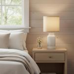 LALISU Ceramic Table Lamp,18.8" Table Lamps 3-Way Dimmable Nightstand Lamps Rustic Farmhouse Table Lamp for Bedroom, Living Room, Dining, Office (White)