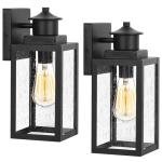 BesLowe 2-Pack Outdoor Wall Lights, Exterior Lighting Fixtures Wall Mount, Waterproof Porch Lights Outdoor Wall Sconces with Seeded Glass, Matte Black Outside Lights for House Front Door Patio Garage