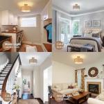 CLARSYNE 13" Woven Rattan Boho Ceiling Light Fixture, 3-Light Modern Semi Flush Mount Lamp with Drum Fabric Shade, Rustic Brown Lighting for Bedroom, Dining Room, Living Room, Hallway, Entryway