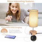 LED Linen Table Lamps 3000K Brightness Adjustable Touch Switch USB Plug Extended Charging Port Modern Bedside Light Bedroom Home