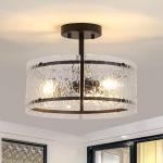 ALZWDHZ Black Semi Flush Mount Ceiling Light, 3-Light Foyer Lighting Fixtures, 12.6" Glass Hallway Entryway Ceiling Light Fixture for Dining Room Kitchen Bedroom Living Room