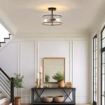 ALZWDHZ Black Semi Flush Mount Ceiling Light, 3-Light Foyer Lighting Fixtures, 12.6" Glass Hallway Entryway Ceiling Light Fixture for Dining Room Kitchen Bedroom Living Room