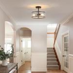 ALZWDHZ Black Semi Flush Mount Ceiling Light, 3-Light Foyer Lighting Fixtures, 12.6" Glass Hallway Entryway Ceiling Light Fixture for Dining Room Kitchen Bedroom Living Room