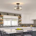 ALZWDHZ Black Semi Flush Mount Ceiling Light, 3-Light Foyer Lighting Fixtures, 12.6" Glass Hallway Entryway Ceiling Light Fixture for Dining Room Kitchen Bedroom Living Room