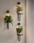 Bamworld Wall Decor Plant Stand with Lights Wall Art Planters Window Plant Hanger Indoor Hanging Planters for Indoor Plants for Living Room Black