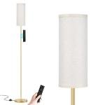 Ambimall 64'' Floor Lamps for Living Room with Remote Control and Stepless Dimmable Colors Temperature & Brightness, 9W Bulb Included(Beige Lampshade & Gold Pole)