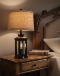 G-SAFAVA 23.75" Retro Farmhouse Black Table Lamp for Living Room Bedroom Nightstand Single Pack Touch Control Bedside Nightlight Vintage Modern Lamp with USB C+A Ports and 2 Light Sources