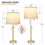 JUNNAI 2 Pack 22"-30" Adjustable Height Table Lamps Set, Modern Gold Table Lamps with White Shade 3 Colour Temperature Pull Chain Tall Lamps for Living Room Bedroom Bedside End Table Nightstand