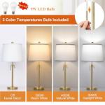 JUNNAI 2 Pack 22"-30" Adjustable Height Table Lamps Set, Modern Gold Table Lamps with White Shade 3 Colour Temperature Pull Chain Tall Lamps for Living Room Bedroom Bedside End Table Nightstand