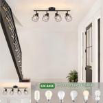 Baocuz 4-Lights Semi Flush Mount Ceiling Light, Adjustable Multi-Directional Light Fixtures, Rotatable Farmhouse Light Fixtures Mount with Metal Cage for Dining Room, Living Room