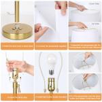 JUNNAI 2 Pack 22"-30" Adjustable Height Table Lamps Set, Modern Gold Table Lamps with White Shade 3 Colour Temperature Pull Chain Tall Lamps for Living Room Bedroom Bedside End Table Nightstand