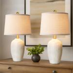 AIEAMPDO 21'' Set of 2 Rustic Ceramic Table Lamps for Living Room Bedroom, Farmhouse Vintage Nightstand Lamps for Office Entryway End Table, 2 Bulbs Included