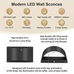 TRLIFE Modern Wall Sconces, 3000K/4000K/6000K Selectable and Dimmable LED Wall Sconce 12W Aluminum Wall Mounted Light Set of 2 Hardwired Wall Sconces for Bedroom Bedside Living Room Hallway(Black,2P)