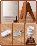 EDISHINE Tripod Table Lamp, Small Cute Bedside Lamp with Linen Beige Lampshade, Nightstand Lamp for Nursery, Bedroom, Kid Room, Living Room, Light Brown Wooden Base, E26 Socket, 14.2 Inch