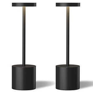 TBBGA LED Cordless Table Lamps Set of 2,Portable Rechargeable 5000mAh Outdoor Table Lamp,3 Color Stepless Dimming Battery Powered Lamp, Table Light for Dinner/Patio/Restaurant/Bedroom.(Black)