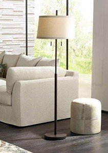 Possini Euro Design Nayla Modern Floor Lamp Standing 62.5" Tall Bronze Steel Slender Column Off White Fabric Tapered Drum Shade Decor for Living Room Reading House Bedroom Home
