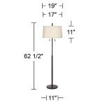 Possini Euro Design Nayla Modern Floor Lamp Standing 62.5" Tall Bronze Steel Slender Column Off White Fabric Tapered Drum Shade Decor for Living Room Reading House Bedroom Home