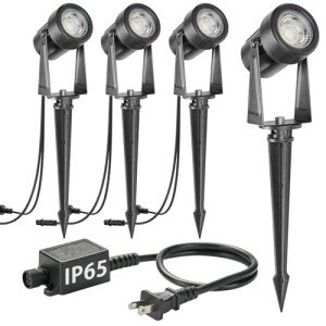 SUNTHIN Outdoor Landscape Lighting, 4 Pack Outdoor Spot Lights with Transformer for Yard, Plant, Lawn, Tree, Flags, House, Garden, Fence Use, IP65 Waterproof & Connectable