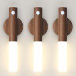 Battery-Operated Motion Sensor Night Lights: 2200mAh Rechargeable Wall Sconces Magnetic Wall Lights Wireless Stairway Lights Portable Hallway Light Wooden Wall Lighting for Bedroom Stair Picture