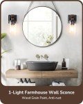 EDISHINE Wall Sconces Set of 2, Farmhouse Vanity Lights Fixtures for Bathroom, 1-Light Faux Wood Rustic Bath Wall Mount Lamp with Clear Glass Shade for Hallway, Living Room, Mirror, Kitchen
