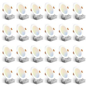 Amico 24 Pack 6 Inch 5CCT Ultra-Thin LED Recessed Ceiling Light with Junction Box, 1050LM Brightness, Dimmable Canless Wafer Downlight, 12W, ETL&FCC