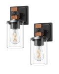 EDISHINE Wall Sconces Set of 2, Farmhouse Vanity Lights Fixtures for Bathroom, 1-Light Faux Wood Rustic Bath Wall Mount Lamp with Clear Glass Shade for Hallway, Living Room, Mirror, Kitchen