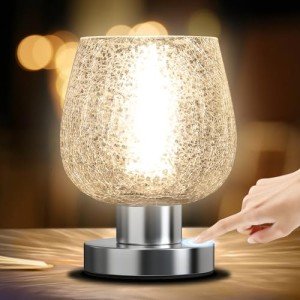 Touch Bedside Table Lamp for Bedroom Nightstand, Vintage Small Touch Lamp with Decorative Stained Glass Shade, Ambient LED Bulb, 3-way Dimmable Nightlight for Read, Retro Holiday Birthday Gifts