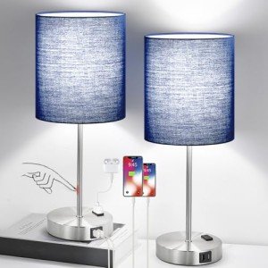 𝟮𝟬𝟮𝟯 𝗡𝗘𝗪 Set of 2 Touch Control Table Lamps with 2 USB & AC Outlet, 3-Way Dimmable Bedside Nightstand Lamps for Bedroom Living Room Nursery, 800 Lumens 5000K Daylight Bulbs Included
