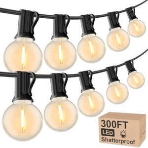 RTTY Outdoor String Lights 300 FT Globe LED Patio Lights with G40 Plastic Bulbs,Waterproof Shatterproof Dimmable Connectable Hanging for Backyard Porch Balcony Party Cafe Deck Decor