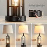 SRJJA Black Table Lamps for Living Room Set of 2 - Farmhouse Lamps for Night Stands with USB A+C, Bedside Lamps for Bedroom, 24'' Industrial Lamps for Living Room End Tables