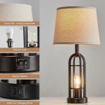 SRJJA Black Table Lamps for Living Room Set of 2 - Farmhouse Lamps for Night Stands with USB A+C, Bedside Lamps for Bedroom, 24'' Industrial Lamps for Living Room End Tables