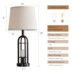 SRJJA Black Table Lamps for Living Room Set of 2 - Farmhouse Lamps for Night Stands with USB A+C, Bedside Lamps for Bedroom, 24'' Industrial Lamps for Living Room End Tables