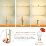 Modern Floor Lamp for Living Room, Adjustable Height Standing Lamp with Marble Base, 3-Way Dimmable Gold Brass Tall Pole Light with White Linen Shade for Reading, Bedroom, Chain Switch, Bulb Included